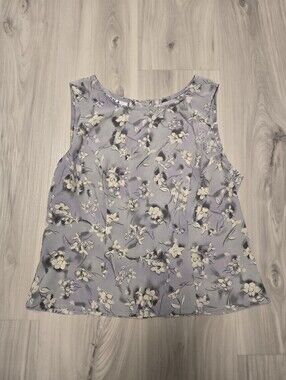 Vintage 90s PJLA Sportswear Dusty Purple Floral Blouse Sleeveless Button Back M